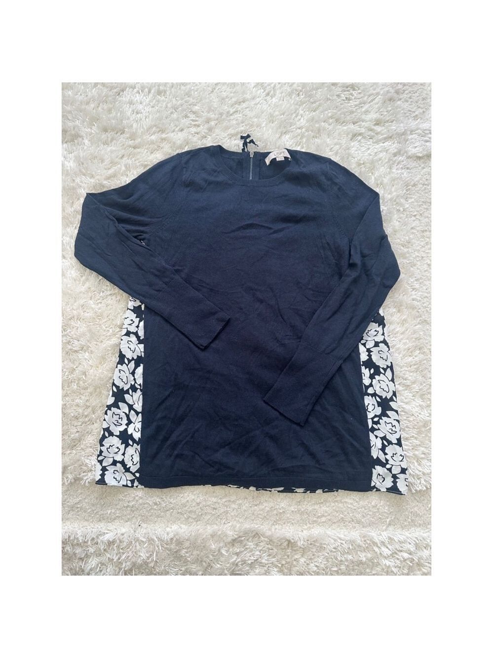 Loft Navy White Floral Knit Sweater XS
